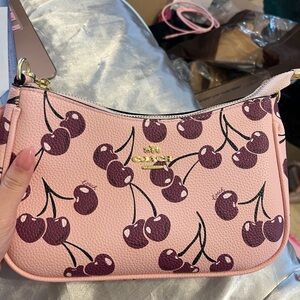 Pink Cherry Print Women's Bag